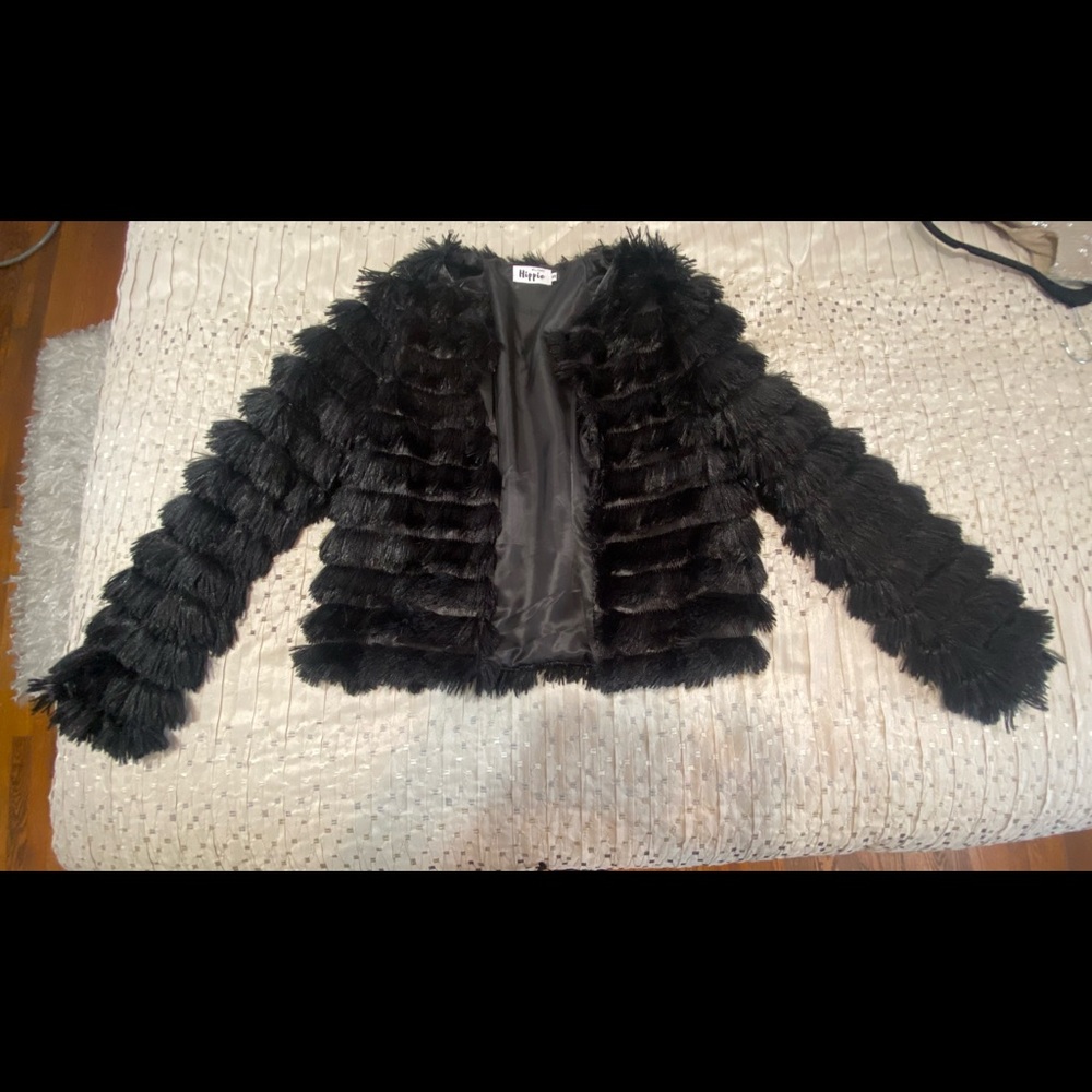MILITARY HIPPIE Black Faux Fur Jacket